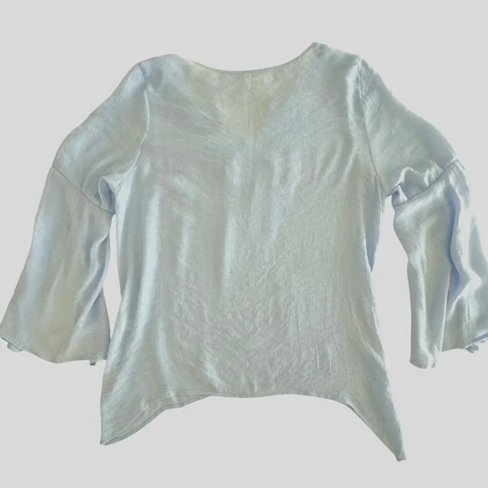 Spense Top Size XXL Light Blue Crochet Neckline Boho Tunic Blouse - Picture 5 of 10